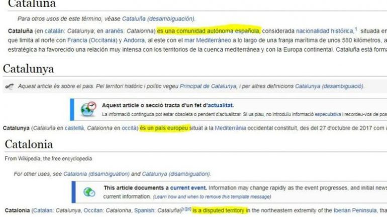 ti einai telika i katalonia oi 3 ekdoxes tis stin wikipedia