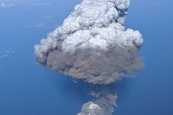 The moment of the eruption of the volcano on the island of Stromboli