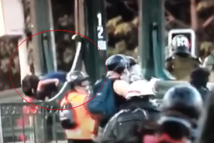 Salos with video showing a police officer throwing a 16-year-old protester from a bridge