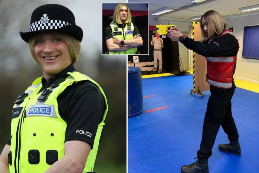 A police officer with 20 years of service now goes to the Department with a wig and lipstick