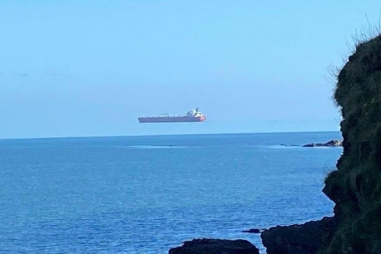 The ship hovering in the Cornwall Sea