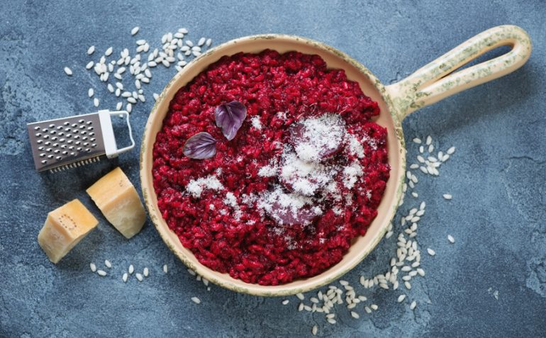 beetroot risotto and grated parmesan cooking recipes