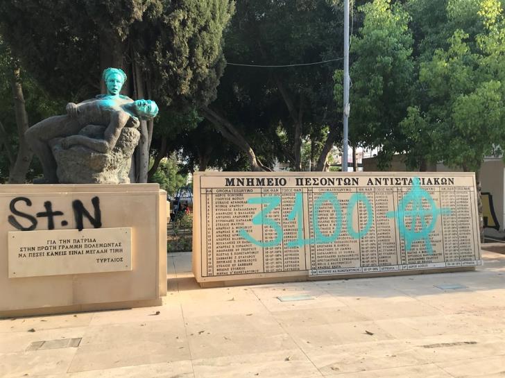 vandalism, hooded men, monument, monument to heroes