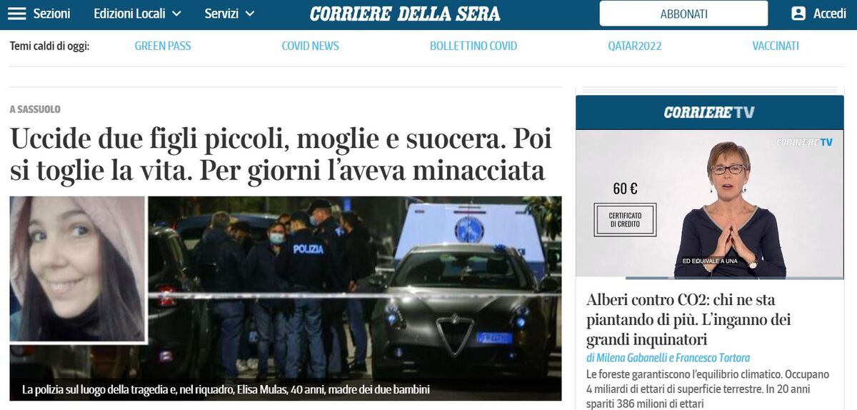 corriere della sera δολοφονία, Έγκλημα, Ιταλία