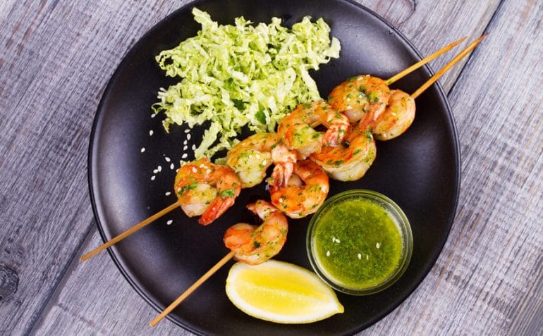 cilantro grilled shrimps on skewers cooking recipes