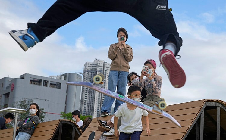 Young people skate