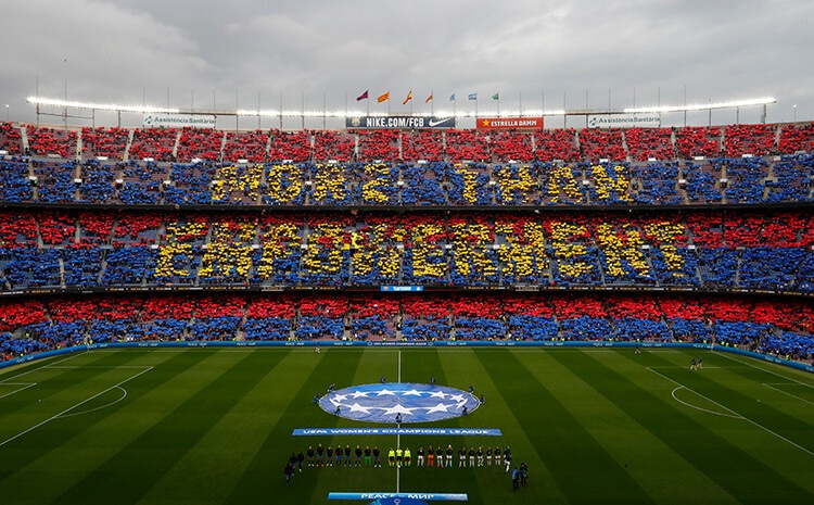 The Camp Nou is full for a women's soccer match